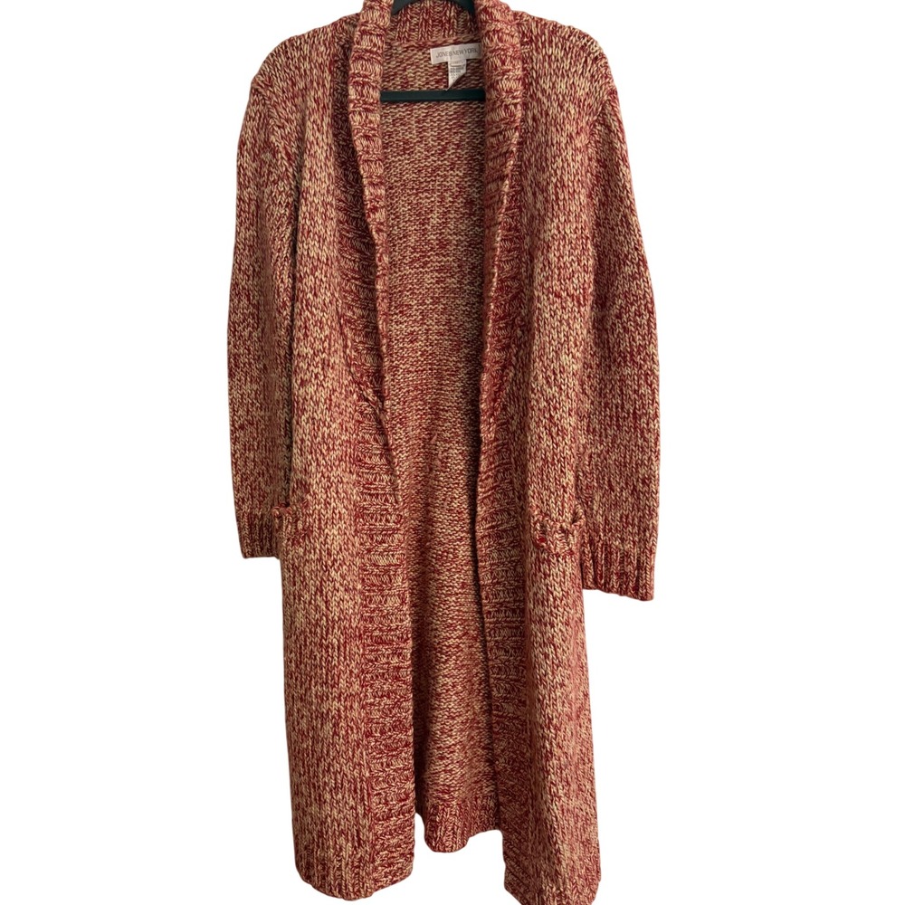 Jones New York Cardigan M Red Cardigan, Duster, Chunky, Mohair, Wool, Longline